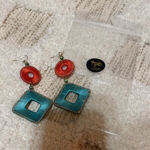 Colorful Teal and Coral Statement Drop Earrings